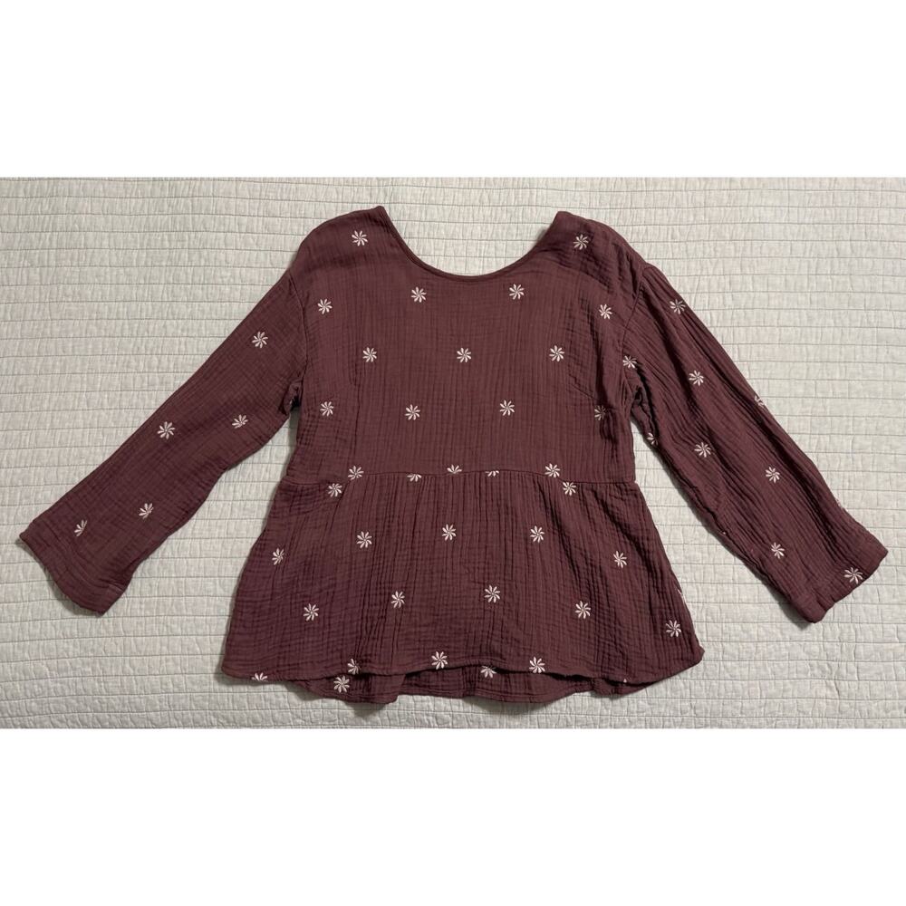 Madewell Embroidered Lightspun Peplum Open-Back Top Tie Back Mulberry Size M